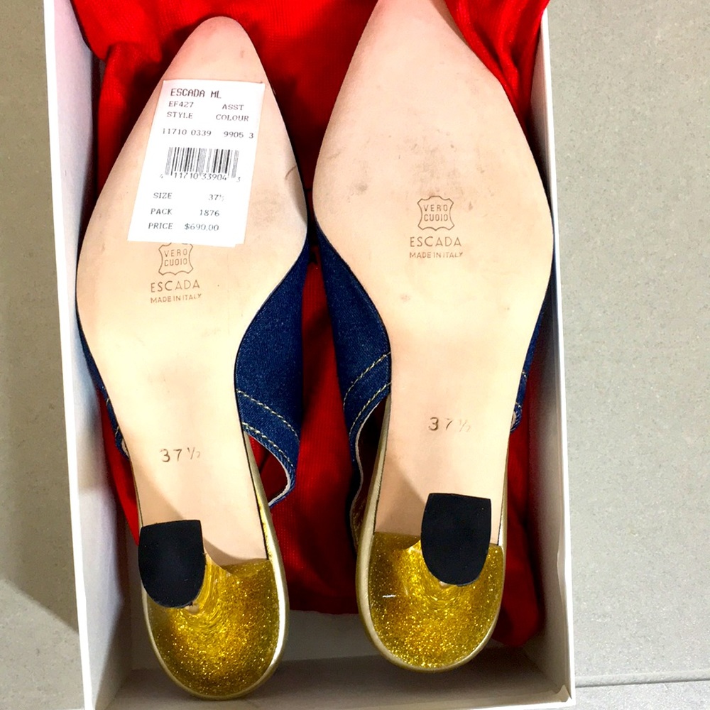 NWB ESCADA Denim Gold Heels Wowsa!!! - Picture 10 of 15